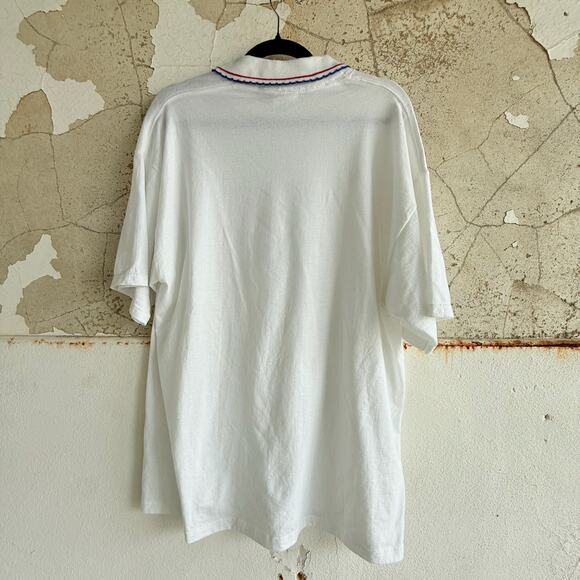 Vintage White Americana Jerzees Polo Tee Embroidered Stars Made In USA Size XL - Picture 4 of 4